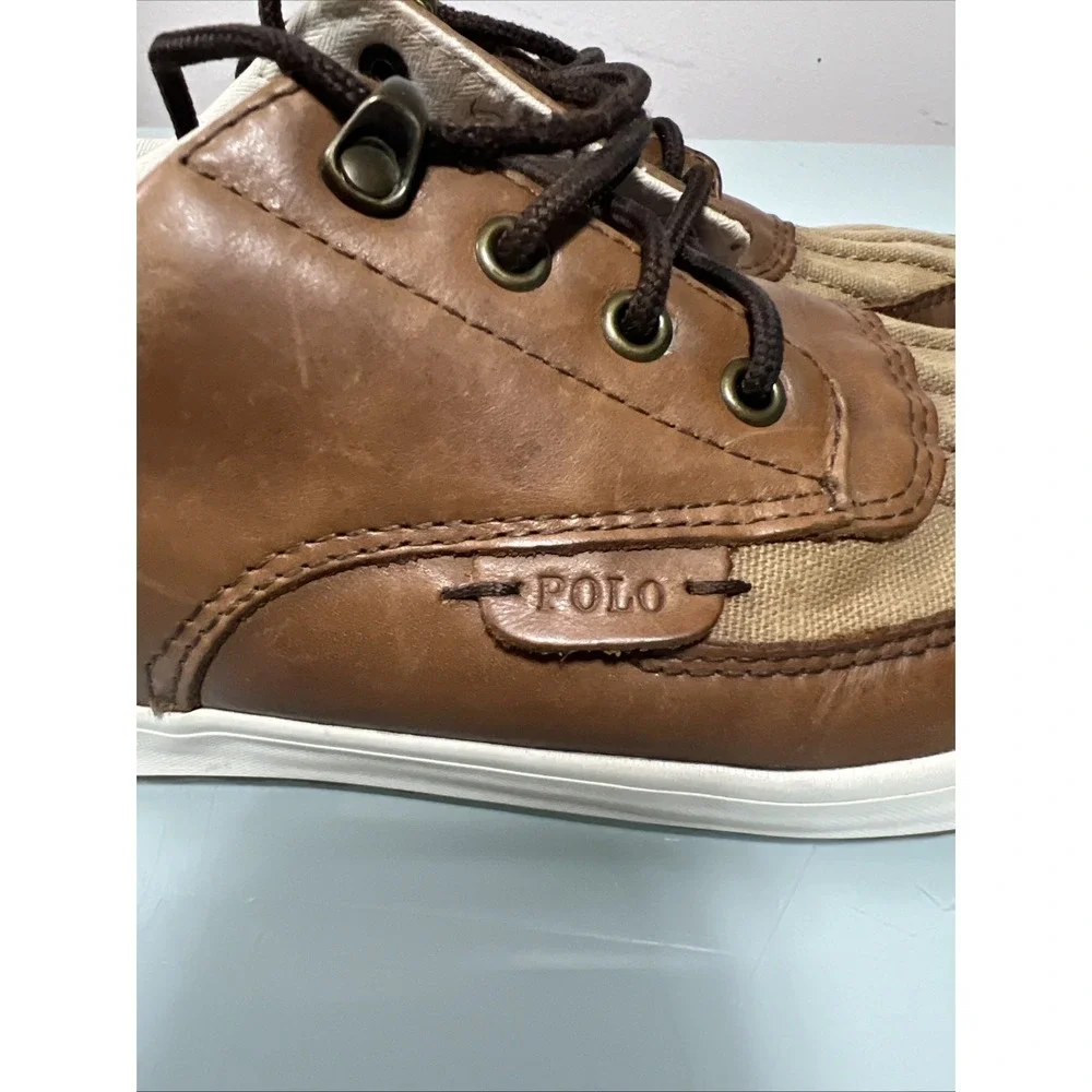 Polo Ralph‎ Lauren Ramiro Men's 9 Brown Leather Canvas Boat Shoes Casual